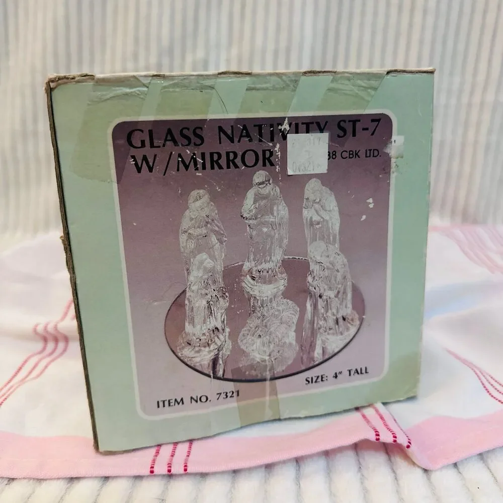 Vintage Glass Nativity Scene with Glass Christmas Decor 1988